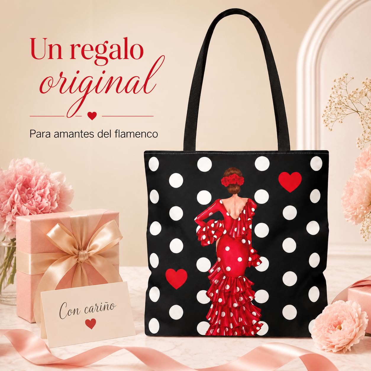 Bolsa tote Málaga flamenca Macarena negro con lunares 6