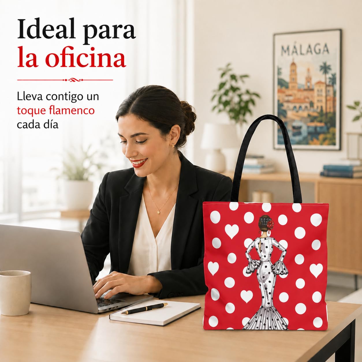Bolsa tote Málaga flamenca María Blanco fondo rojo 4