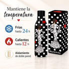 Botella térmica flamenca illustrArte 500 ml – diseño María Blanco, fondo negro – vista 3