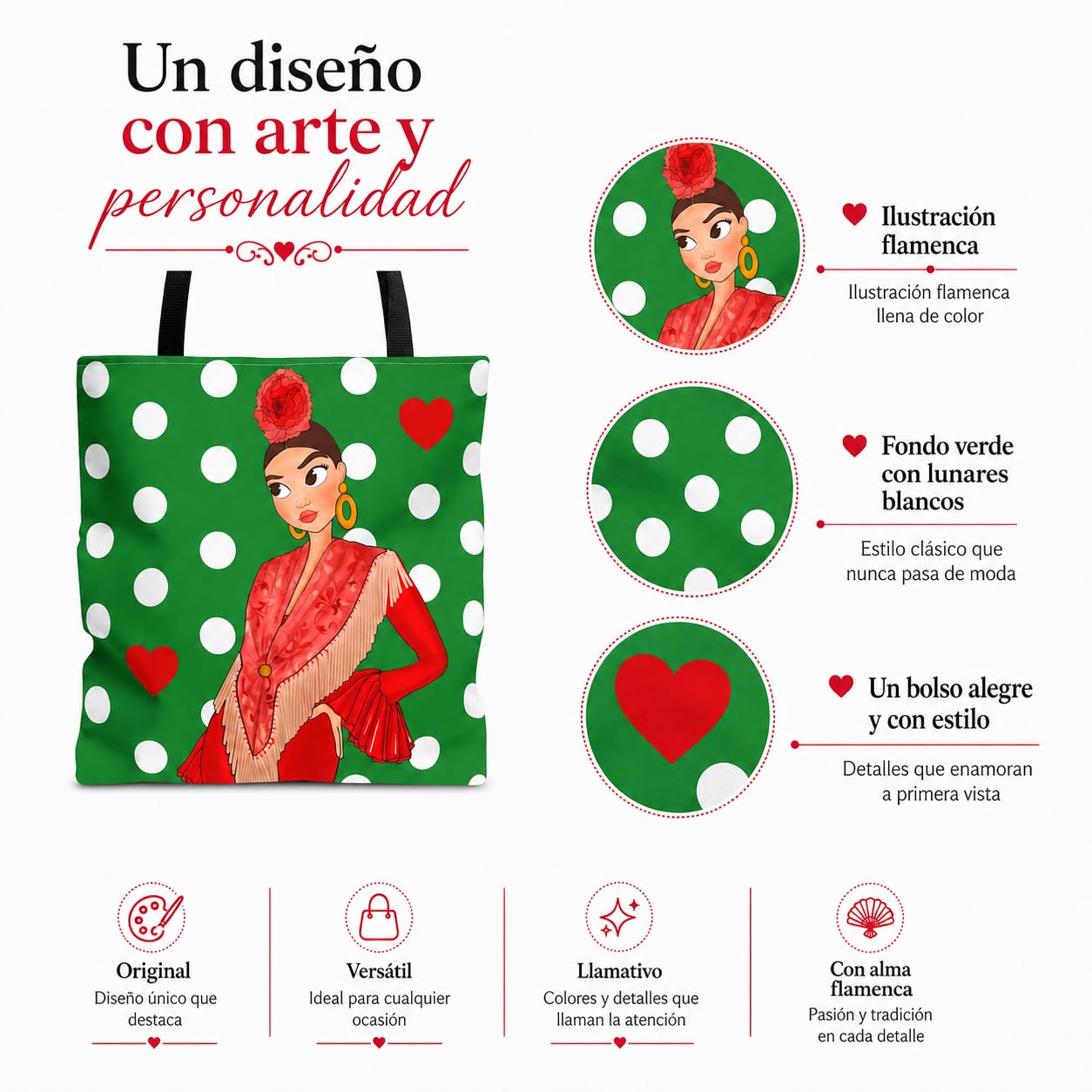 Bolsa tote Málaga flamenca Lucía verde con lunares 5
