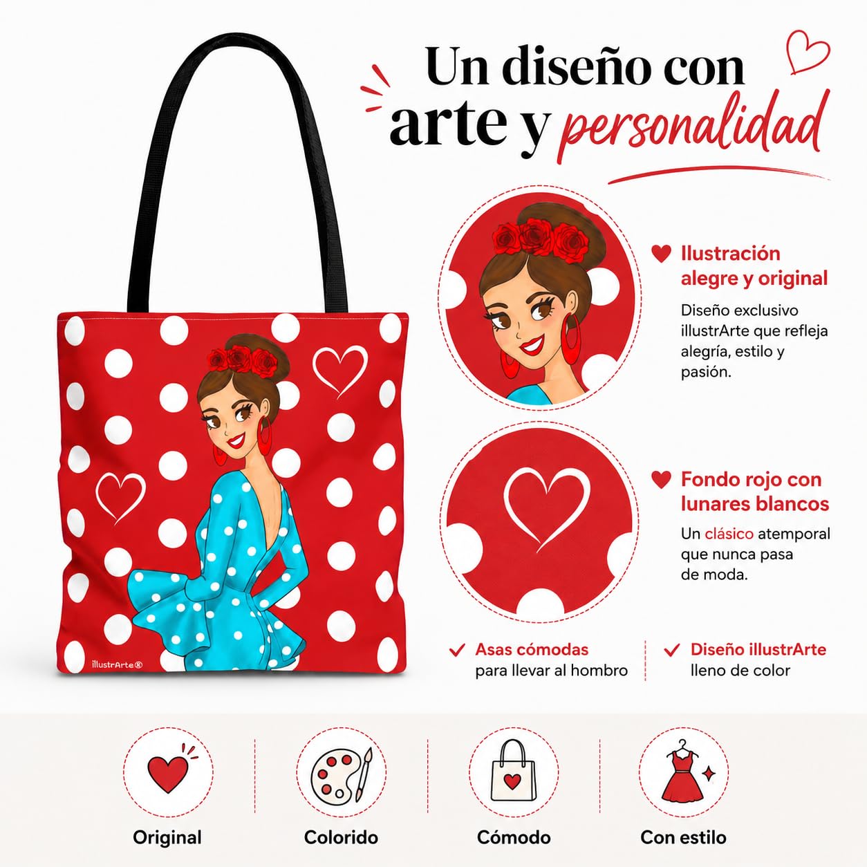 Bolsa tote Málaga flamenca Paquita rojo con lunares 3