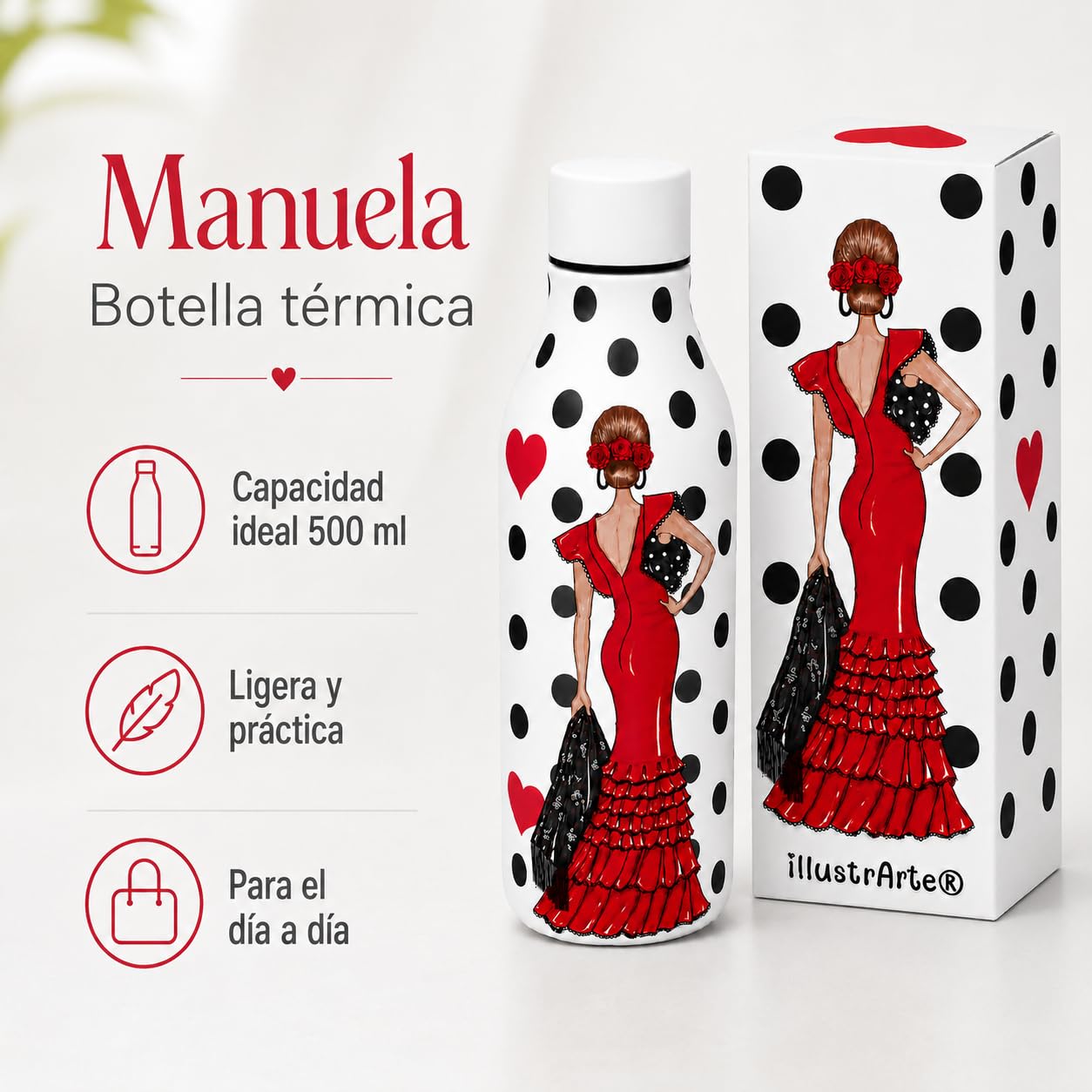 Botella térmica illustrArte 500 ml – diseño Manuela, flamenca de lunares – vista 7
