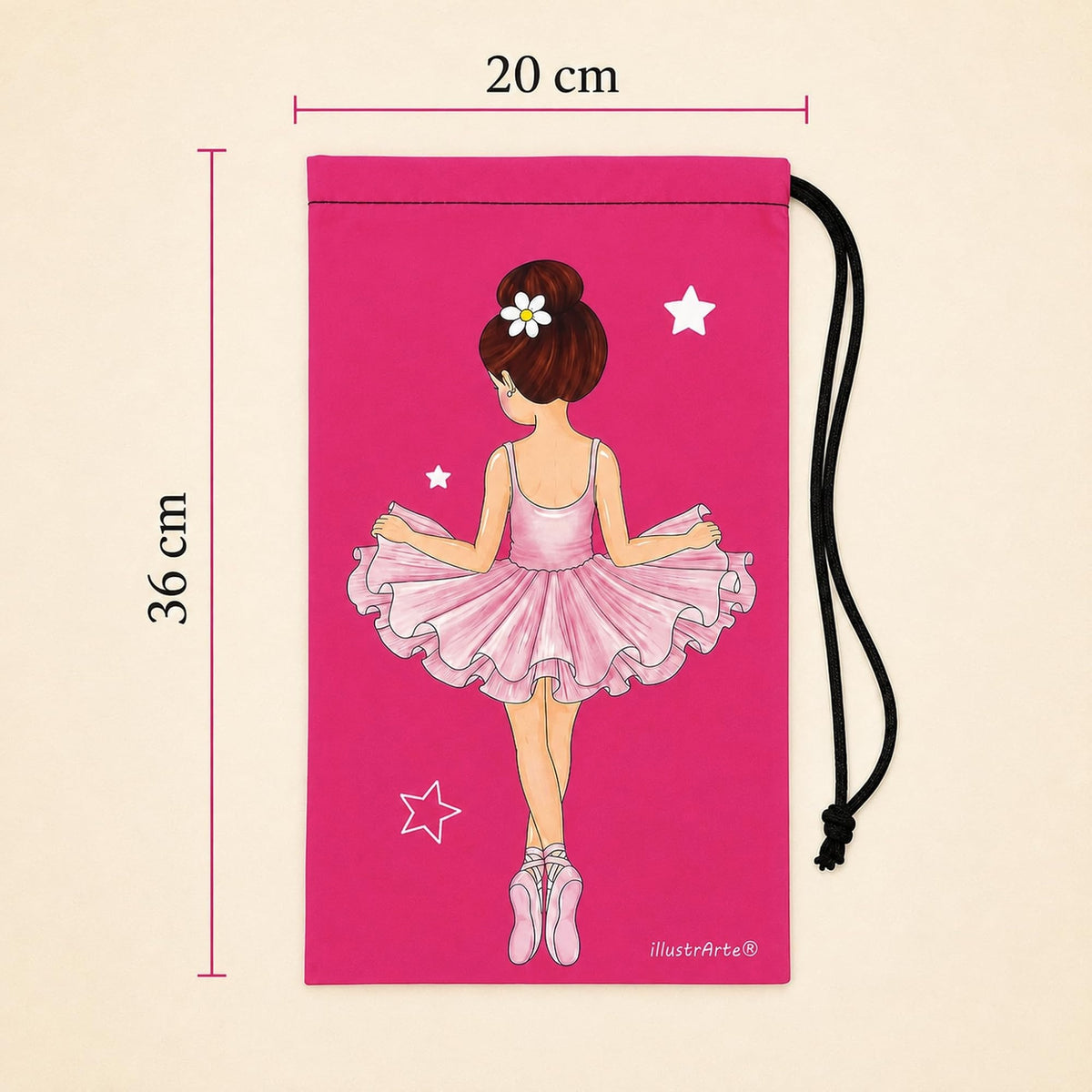 Saco para sapatilhas de ballet illustrArte 20 x 36 cm – design Tina – vista 4
