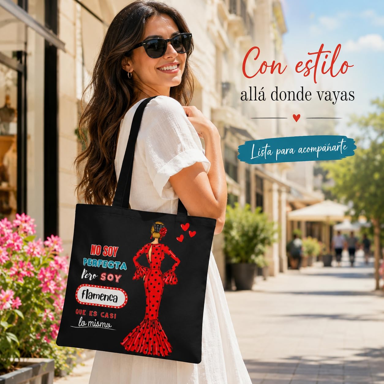 Bolsa tote Málaga flamenca María Rojo con frase 2