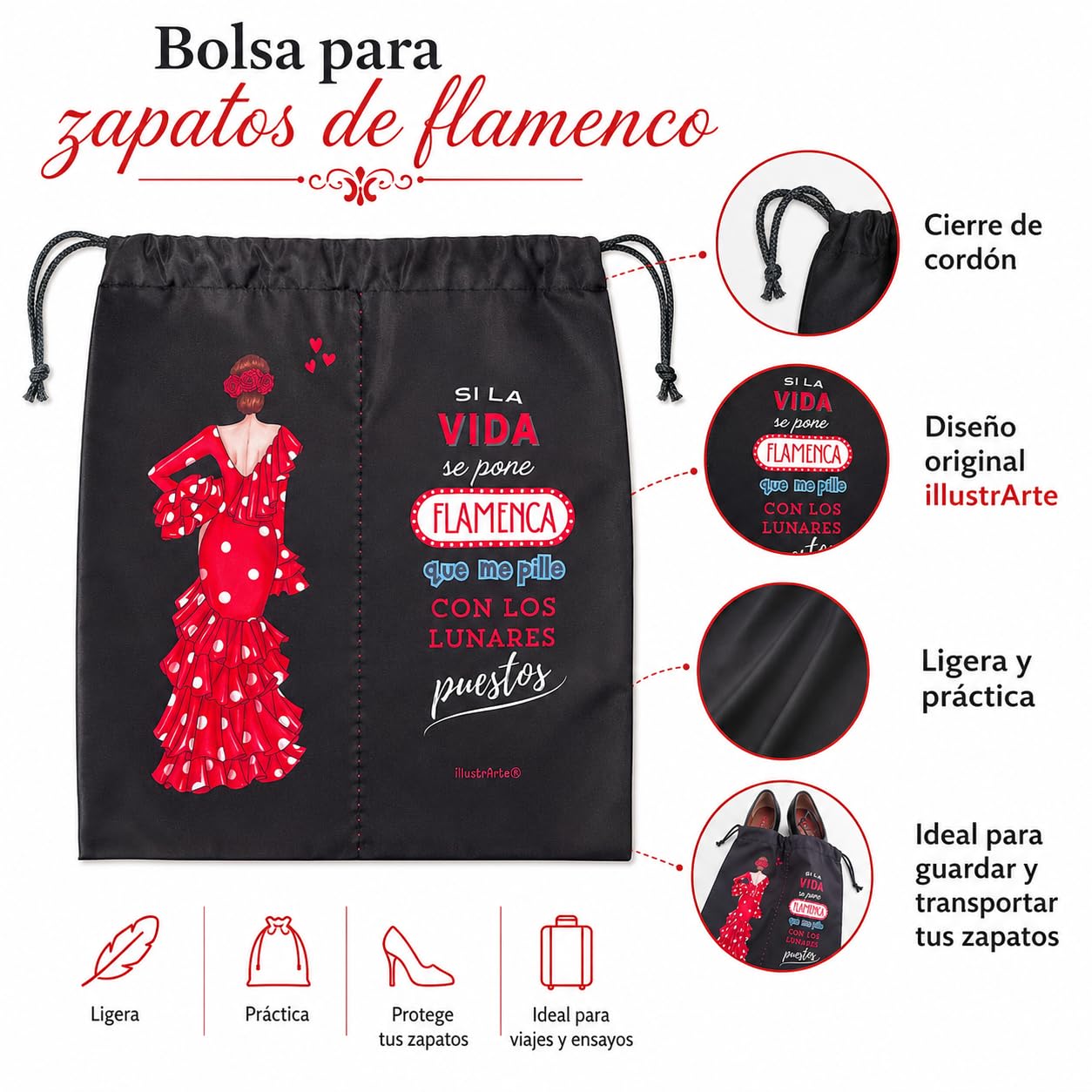 Bolsa para zapatos de flamenco illustrArte 40 x 40 cm – diseño Macarena – vista 3