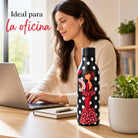 Botella térmica flamenca illustrArte 500 ml – diseño Pepa – en la oficina