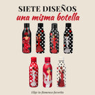 Botella térmica flamenca illustrArte 500 ml – diseño María Blanco, fondo negro – los siete diseños flamencos de la colección
