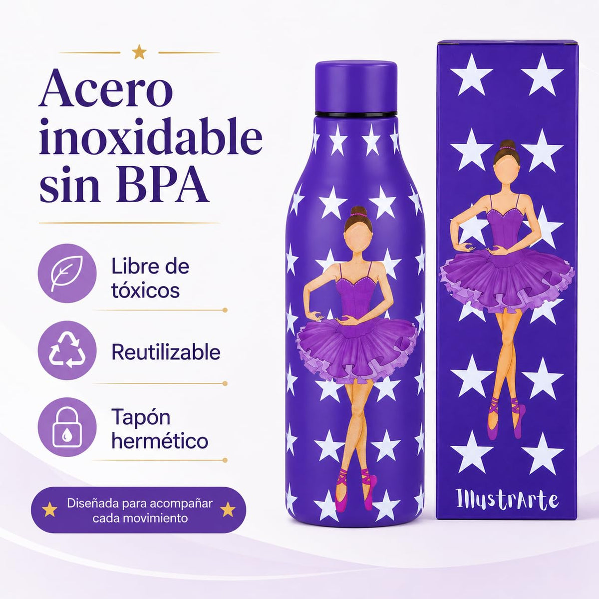 Botella térmica bailarina illustrArte 500 ml – diseño Sara – vista 4