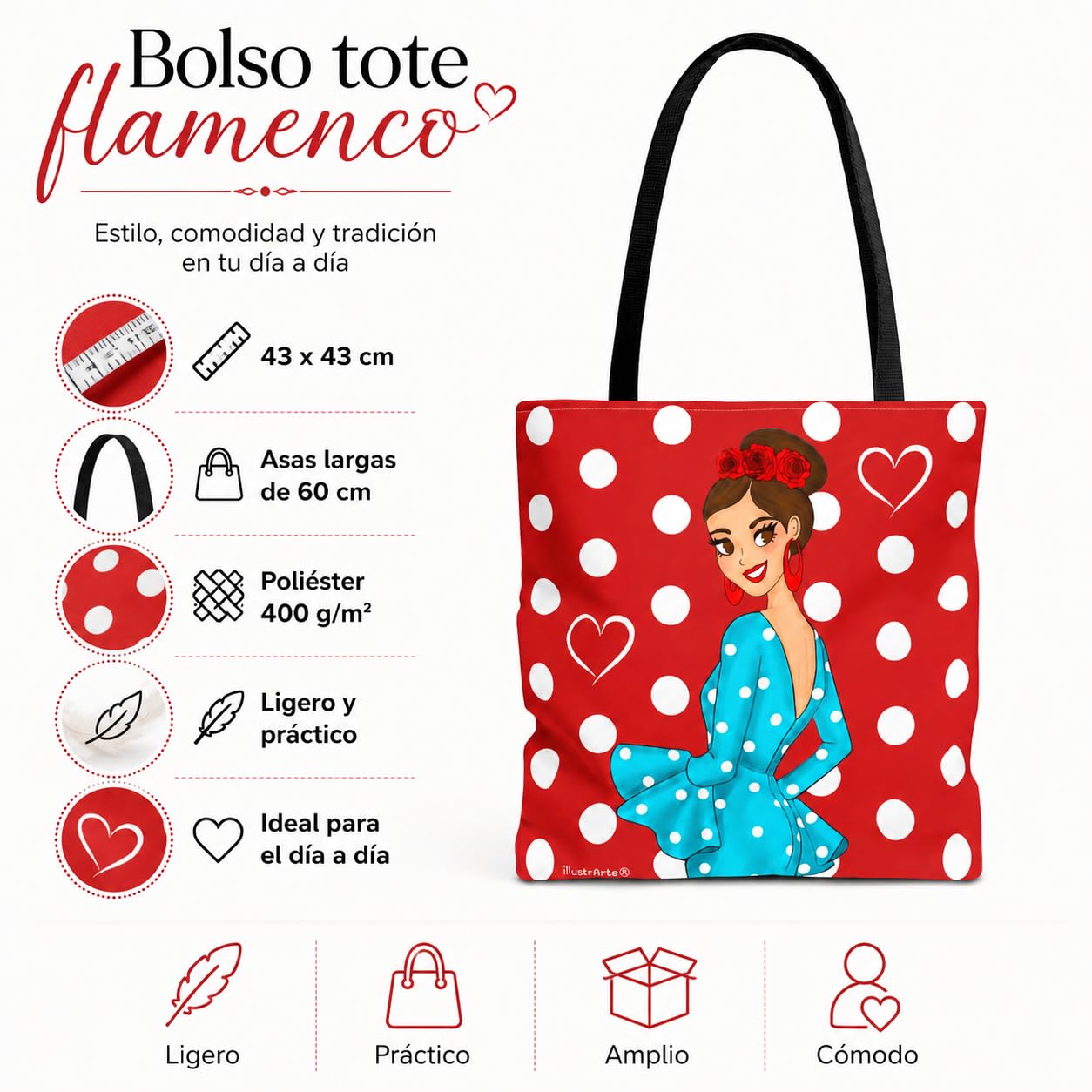Bolsa tote Málaga flamenca Paquita rojo con lunares 5