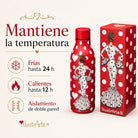 Botella térmica flamenca illustrArte 500 ml – diseño María Blanco, fondo rojo – vista 3