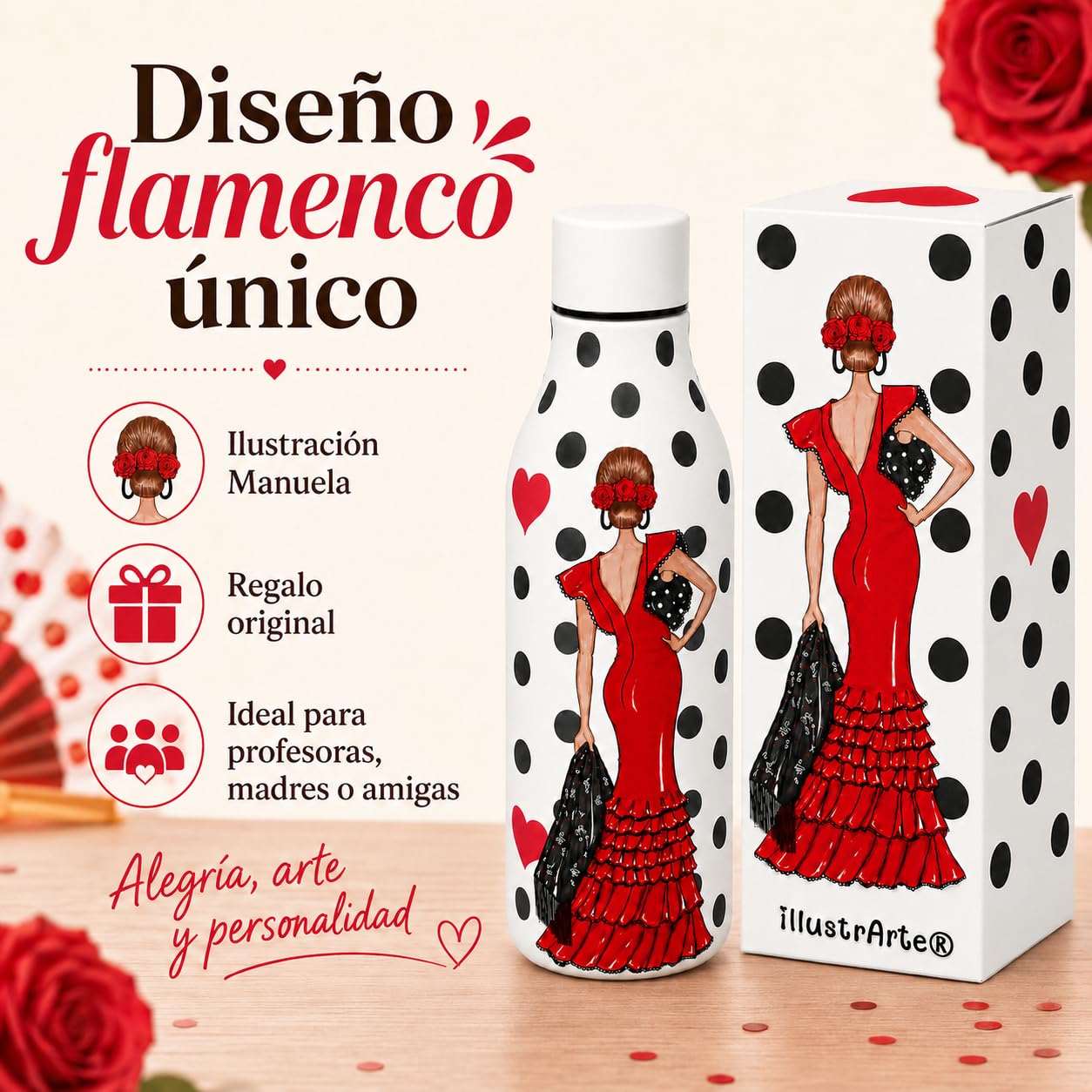 Botella térmica illustrArte 500 ml – diseño Manuela, flamenca de lunares – vista 4