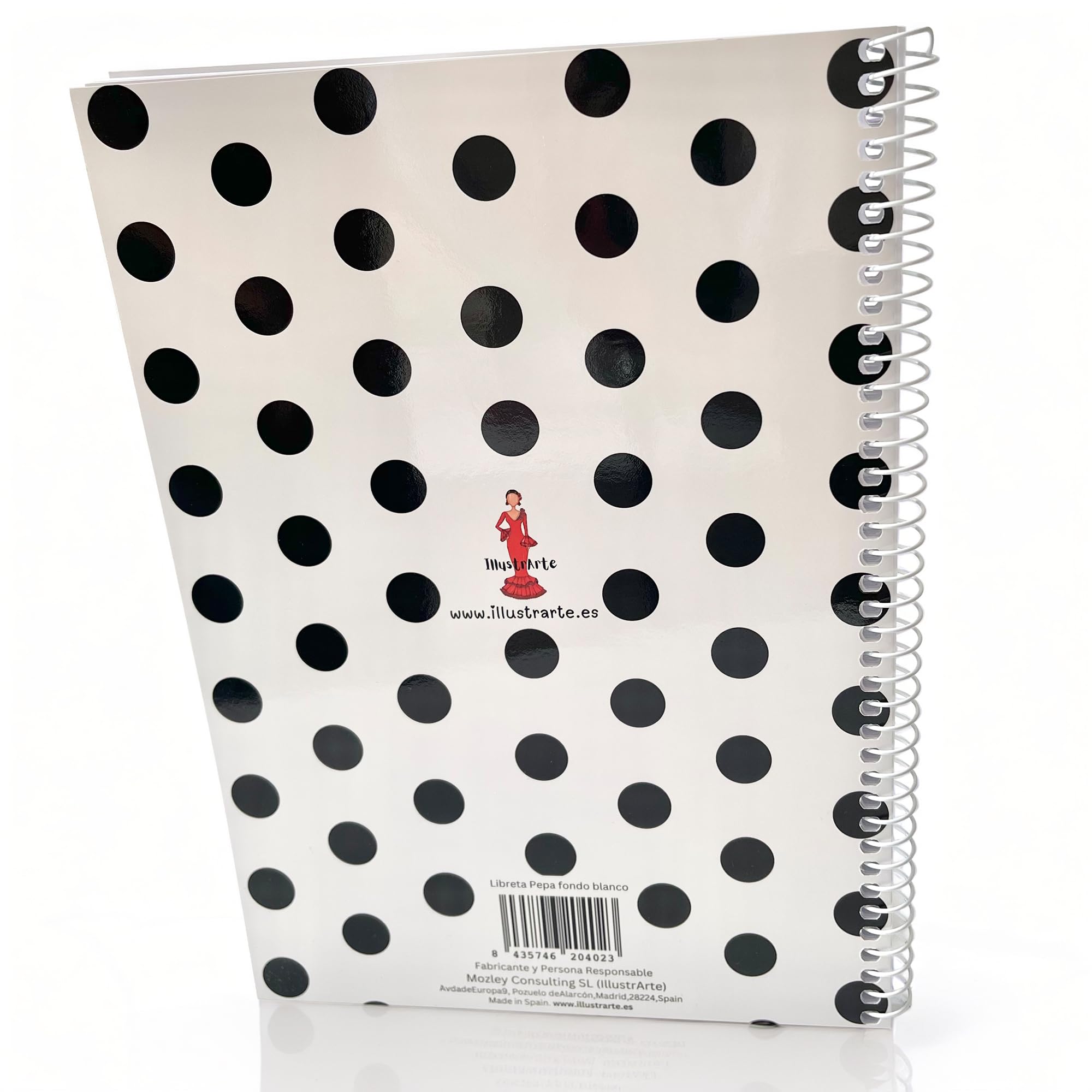 Libreta flamenca illustrArte – Pepa, tapa blanca con lunares negros – vista 7