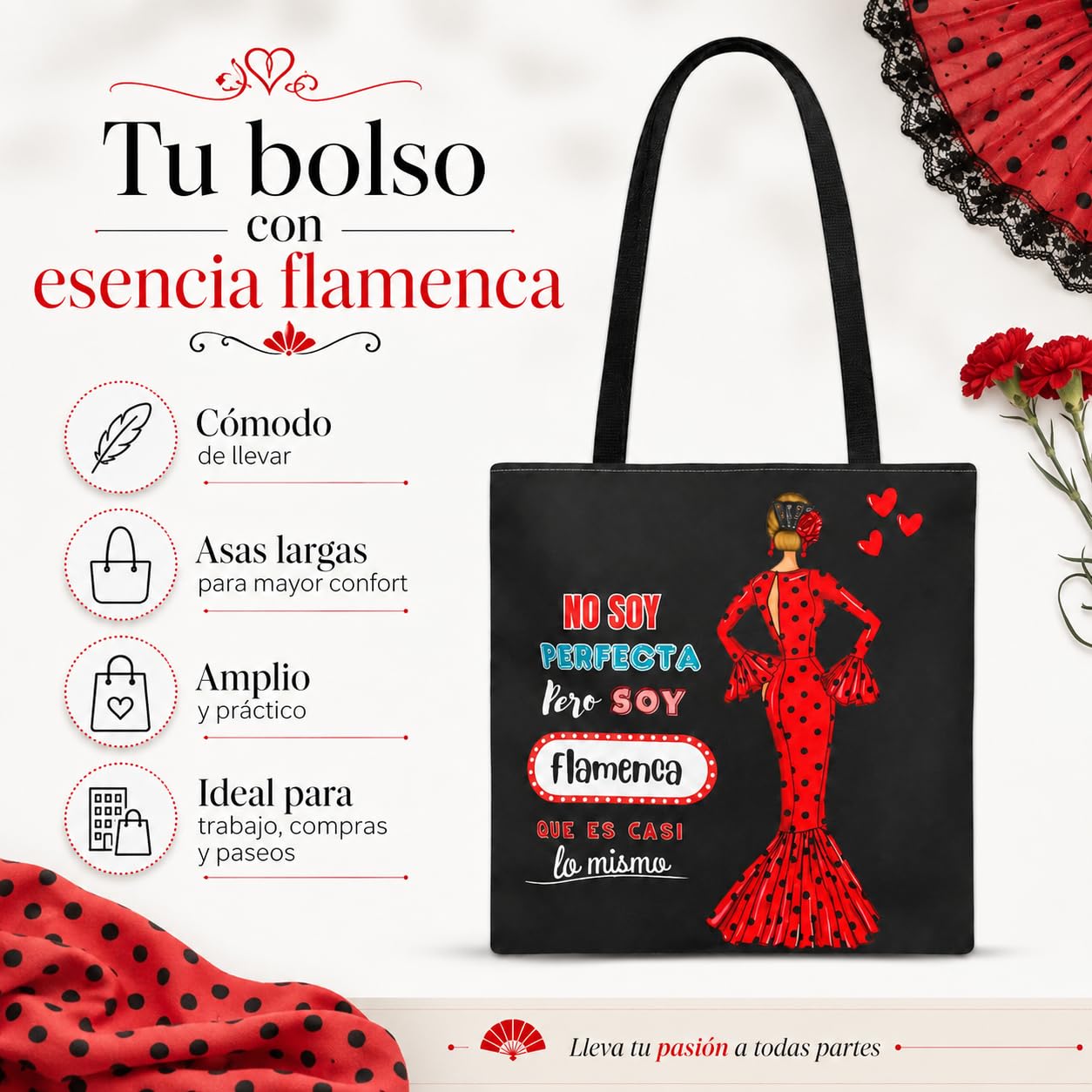 Bolsa tote Málaga flamenca María Rojo con frase 7