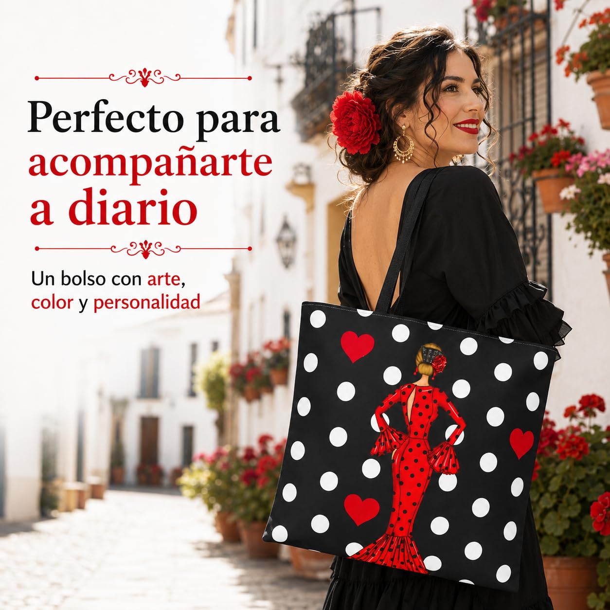 Bolsa tote Málaga flamenca María Rojo con lunares 2