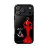 Funda de teléfono personalizable María rojo pelo oscuro fondo negro – para iPhone, Samsung, Pixel
