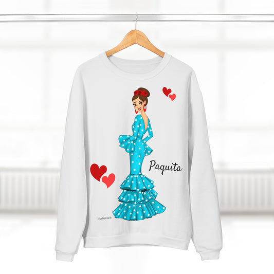 Sudadera Personalizable  - Flamenca Paquita, fondo blanco - Arte, color y comodidad en una sola prenda