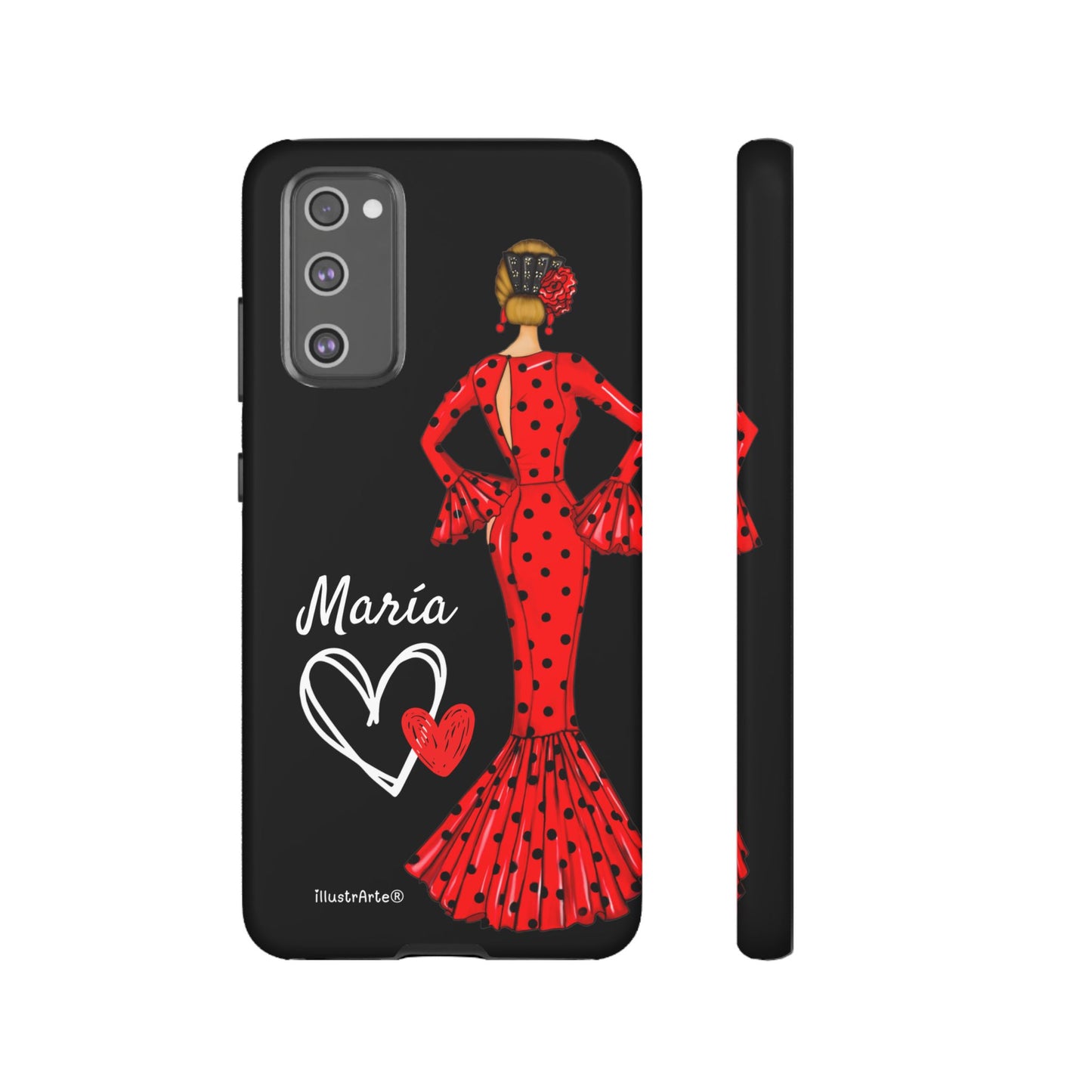 Personalized Maria phone case, red on black background – for iPhone, Samsung, Pixel