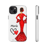Personalised phone case flamenco dancer María, red dress for iPhone 14 Plus, gloss finish – illustrArte