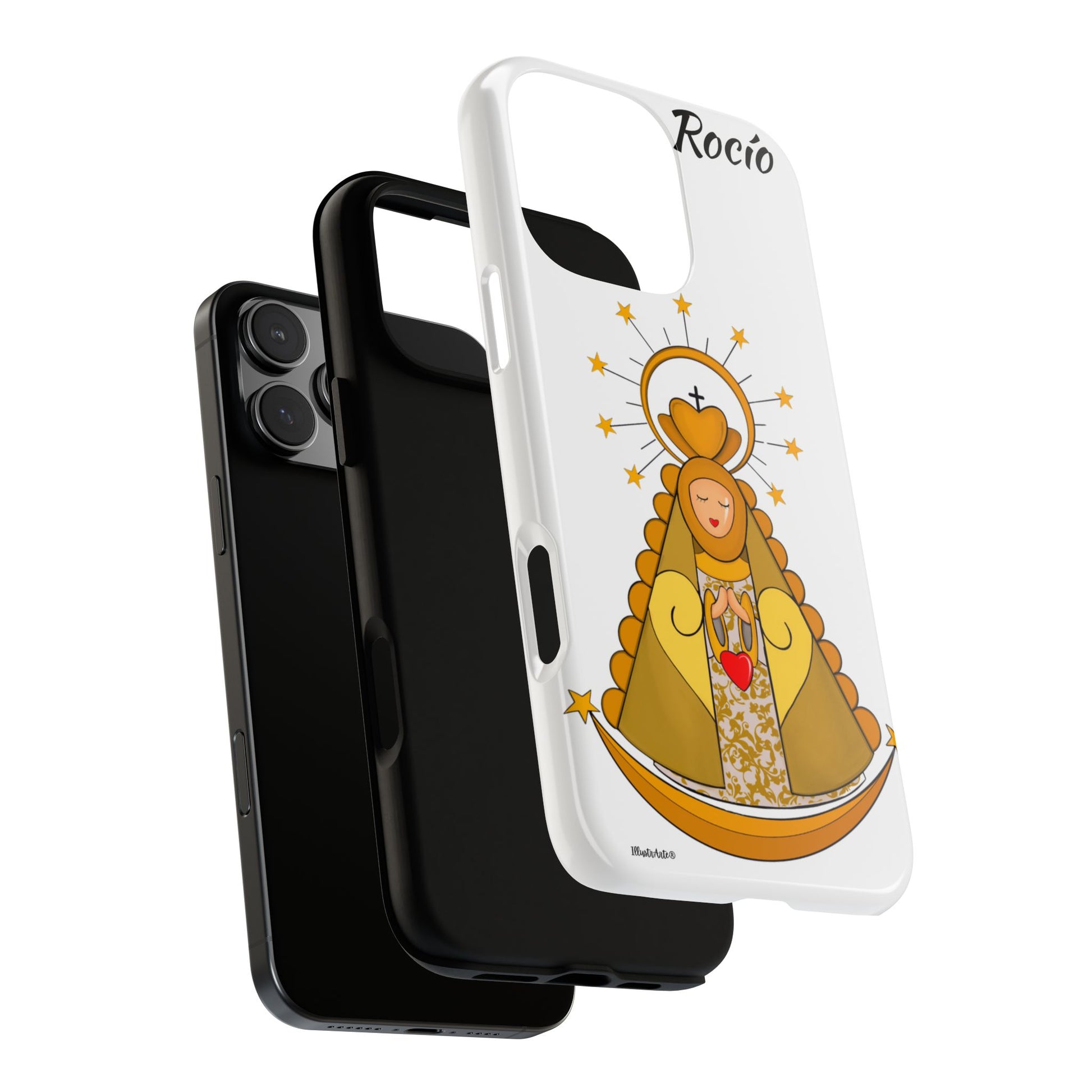 una funda de teléfono con una imagen de la virgen maría