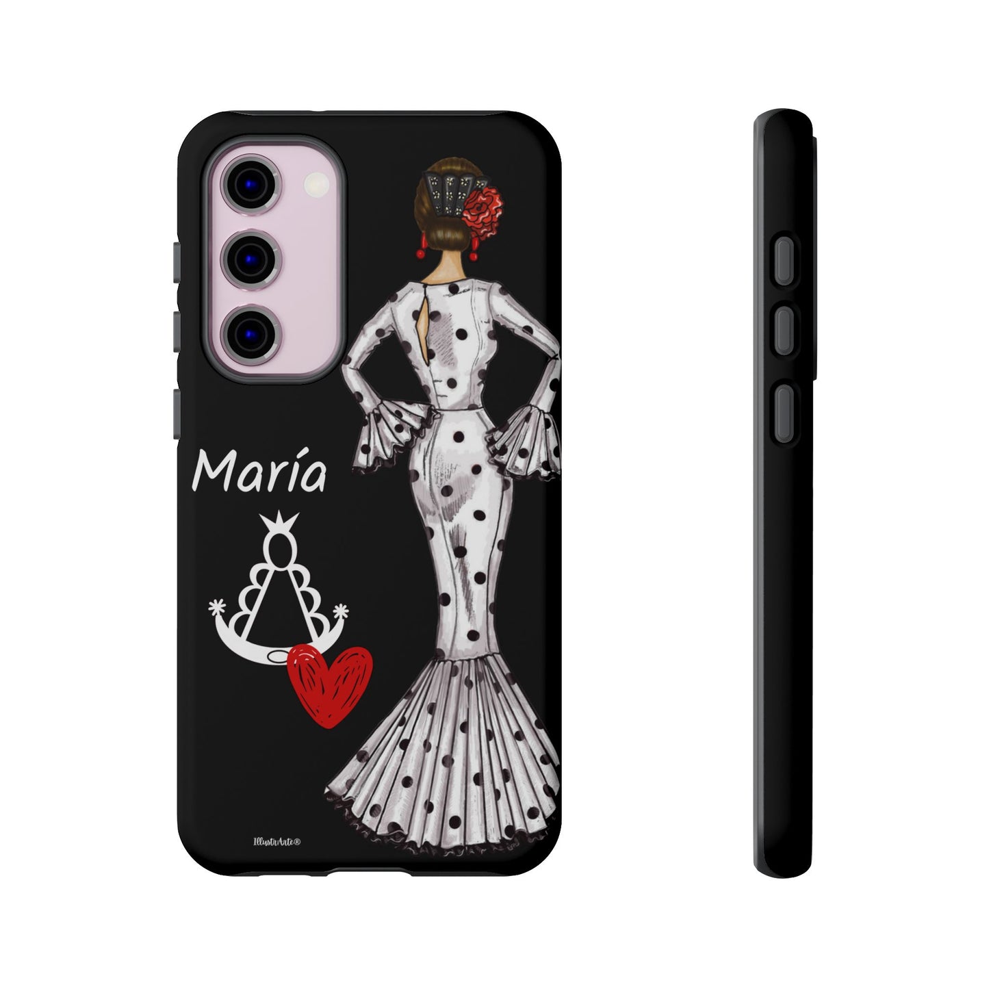 una funda de teléfono con una imagen de una mujer en un vestido