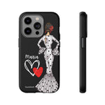 Personalised phone case flamenco dancer María, white dress for iPhone 14 Pro, matte finish – illustrArte