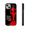 Funda de teléfono personalizable María rojo pelo oscuro fondo negro – para iPhone, Samsung, Pixel
