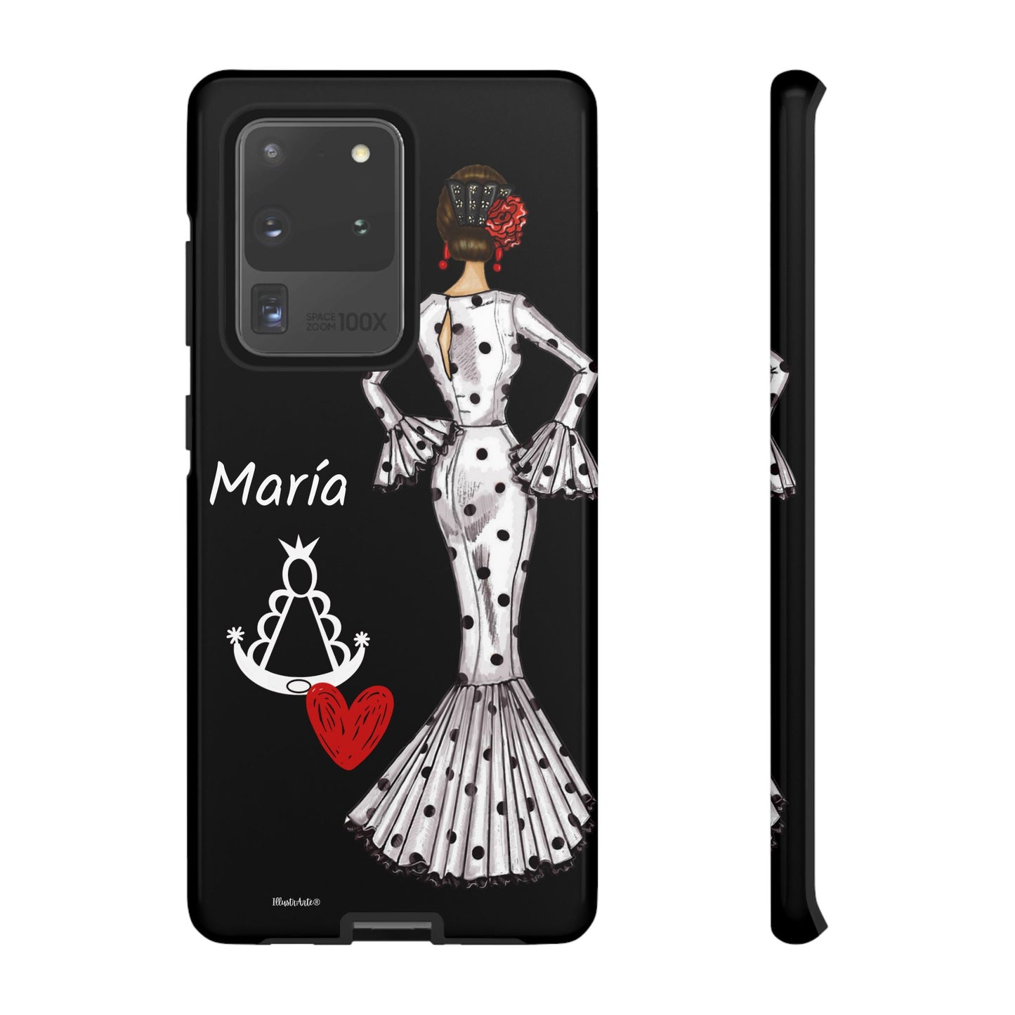 una funda de teléfono con una imagen de una mujer en un vestido