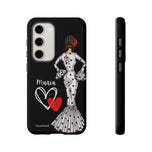 Personalised phone case flamenco dancer María, white dress for Samsung Galaxy S23, gloss finish – illustrArte