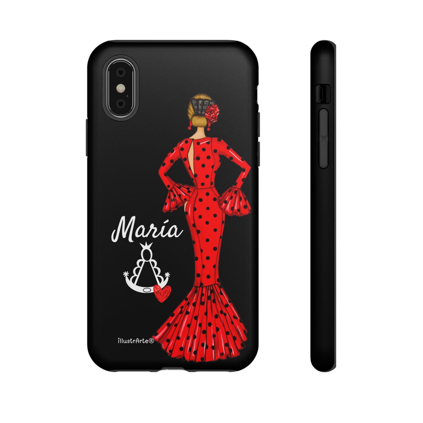 Funda de teléfono personalizable María rojo fondo negro Virgencita – para iPhone, Samsung, Pixel