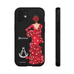 Personalised phone case flamenco dancer Macarena, with a little Virgin Mary for iPhone 12 Mini, gloss finish – illustrArte
