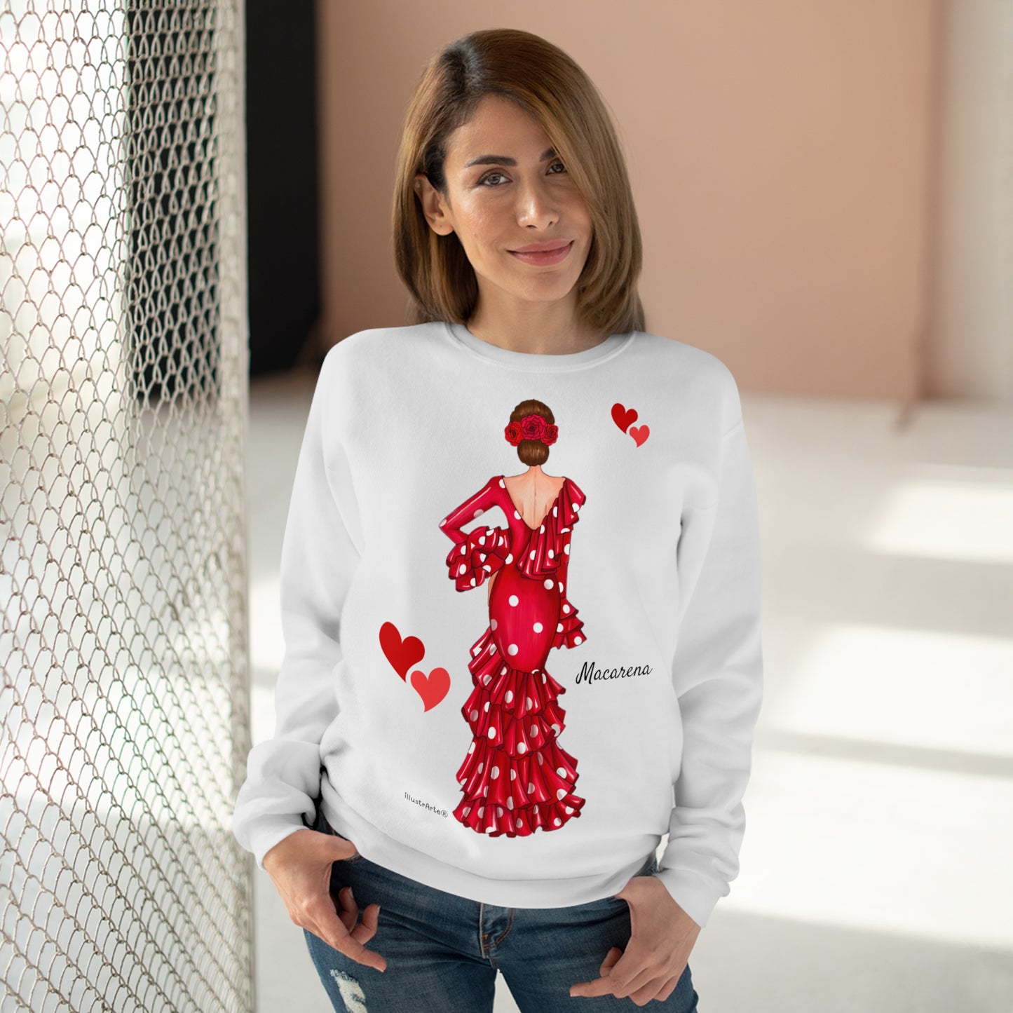 Sudadera Personalizable  - Flamenca Macarena, fondo blanco  – Arte, color y comodidad en una sola prenda