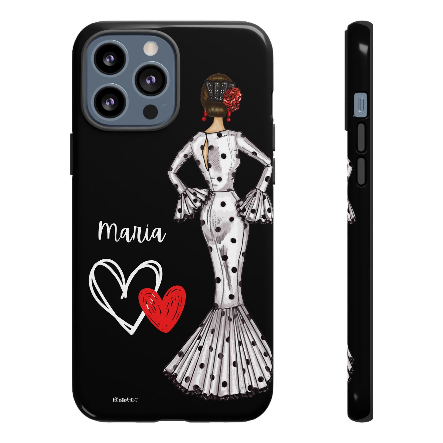 una funda de teléfono con una imagen de una mujer en un vestido