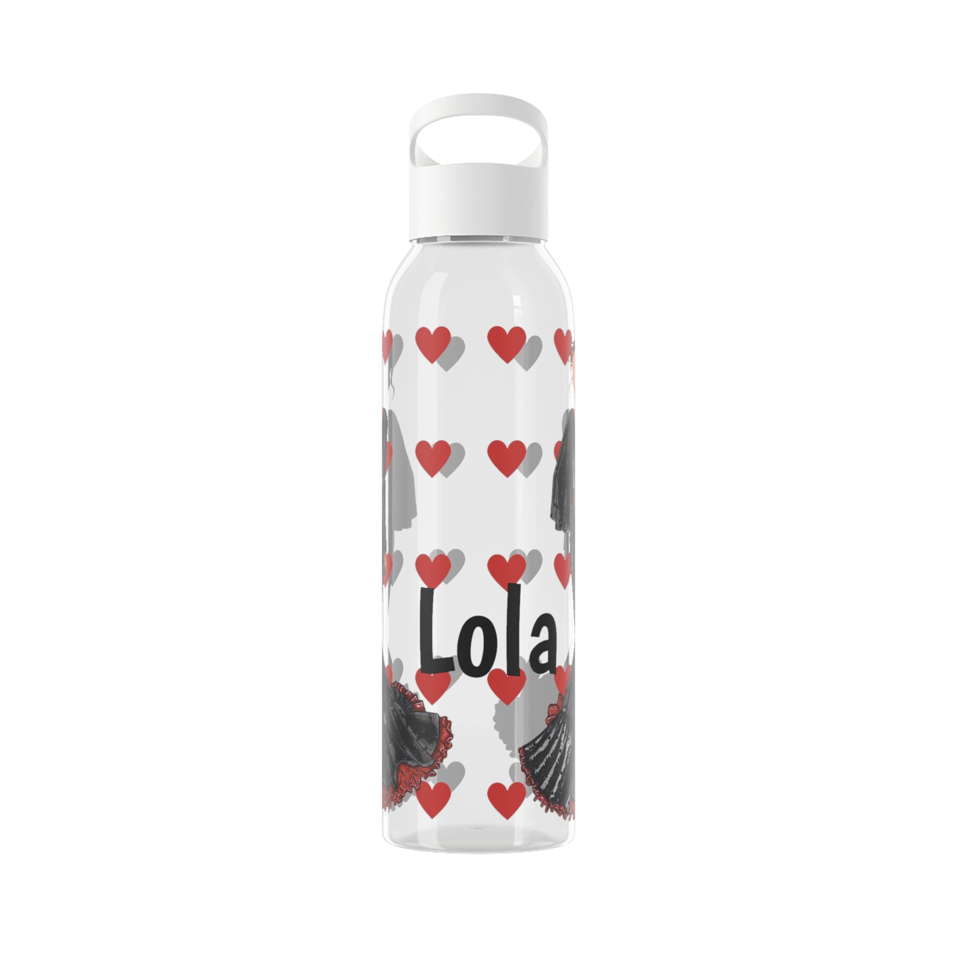 Flamenco Dancer 22 Oz/650ml Eastman Tritan™ Single wall bottle, black dress with red hearts design. - IllustrArte