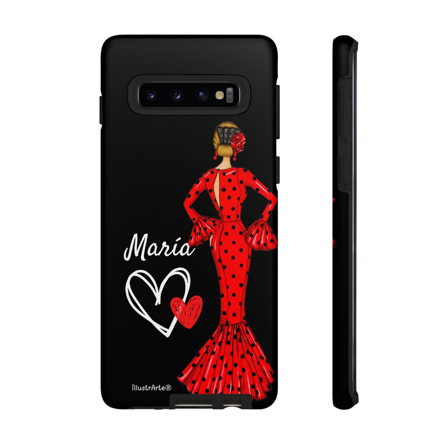 Personalized Maria phone case, red on black background – for iPhone, Samsung, Pixel