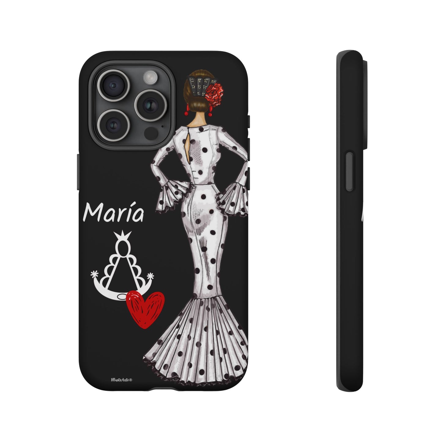 una funda de teléfono con una imagen de una mujer en un vestido