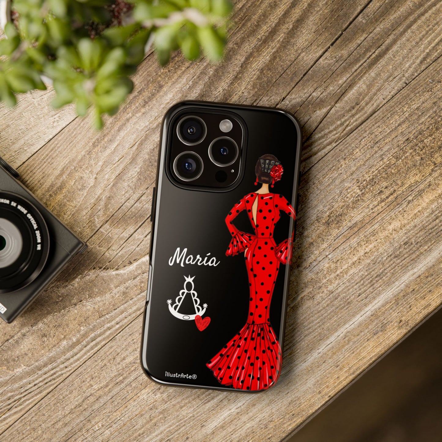 Personalized phone case Maria red hair dark background black – for iPhone, Samsung, Pixel