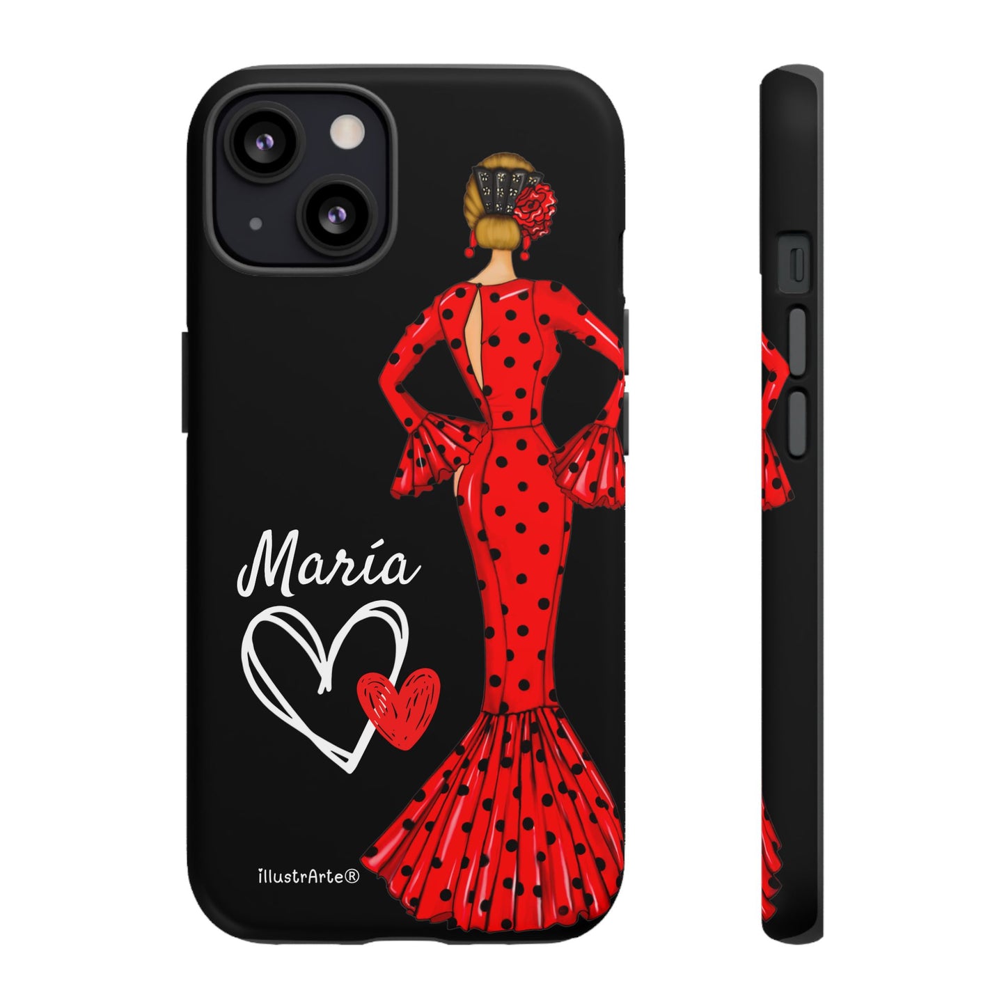 Personalized Maria phone case, red on black background – for iPhone, Samsung, Pixel