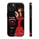 Personalised phone case flamenco dancer Pepa, with quote for iPhone 13, gloss finish – illustrArte