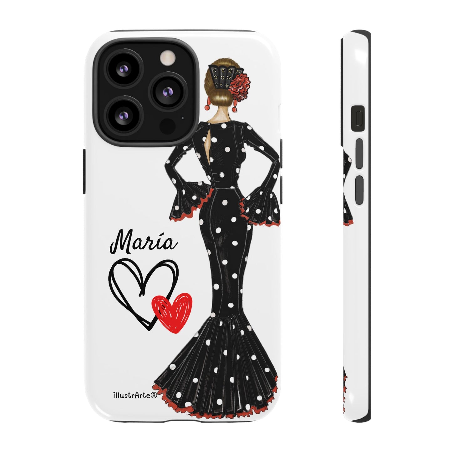 Personalized phone case Maria in black dress – for iPhone, Samsung, Pixel