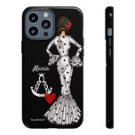 Personalised phone case flamenco dancer María Blanco, with the Virgen del Rocío for iPhone 13 Pro Max, gloss finish – illustrArte