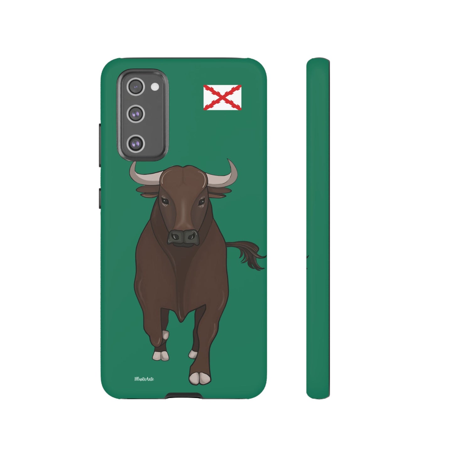 una funda de teléfono con una imagen de un toro en ella