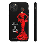 Personalised phone case flamenco dancer María, dark hair, with a little Virgin Mary for iPhone 11 Pro Max, gloss finish – illustrArte