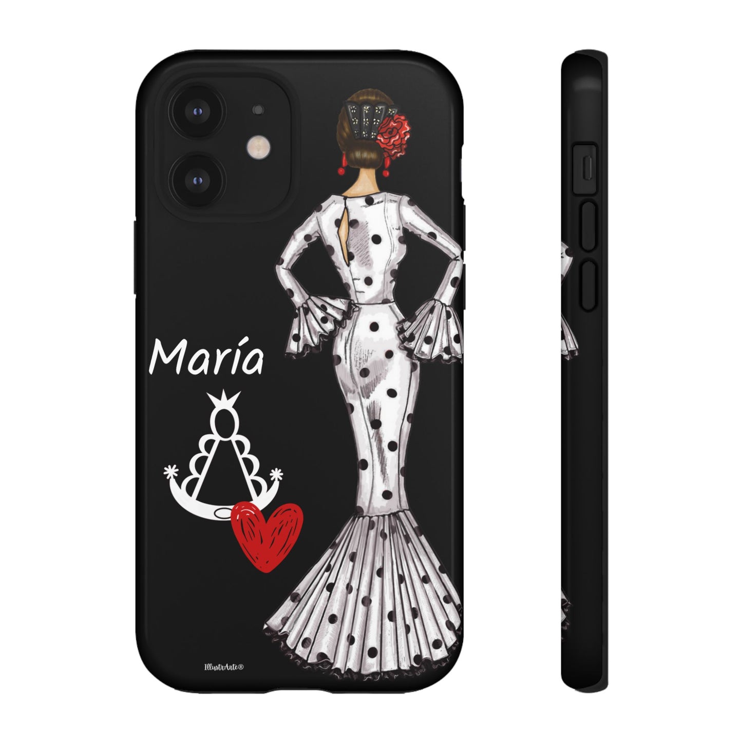 una funda de teléfono con una imagen de una mujer en un vestido