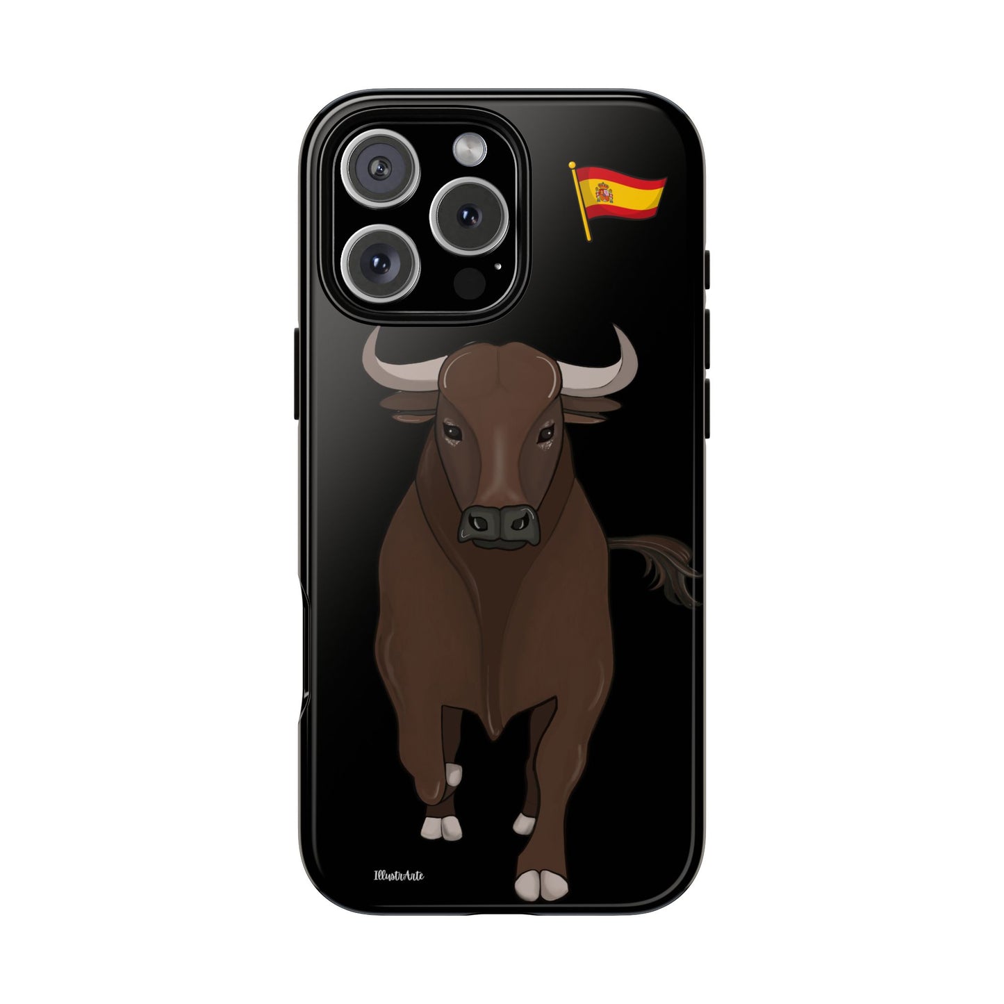 una funda de teléfono con un toro en ella