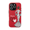 Funda de teléfono personalizable María blanco fondo rojo corazones – para iPhone, Samsung, Pixel