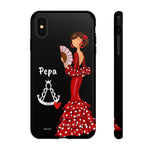 Personalised phone case flamenco dancer Pepa, with a little Virgin Mary for iPhone XS MAX, gloss finish – illustrArte