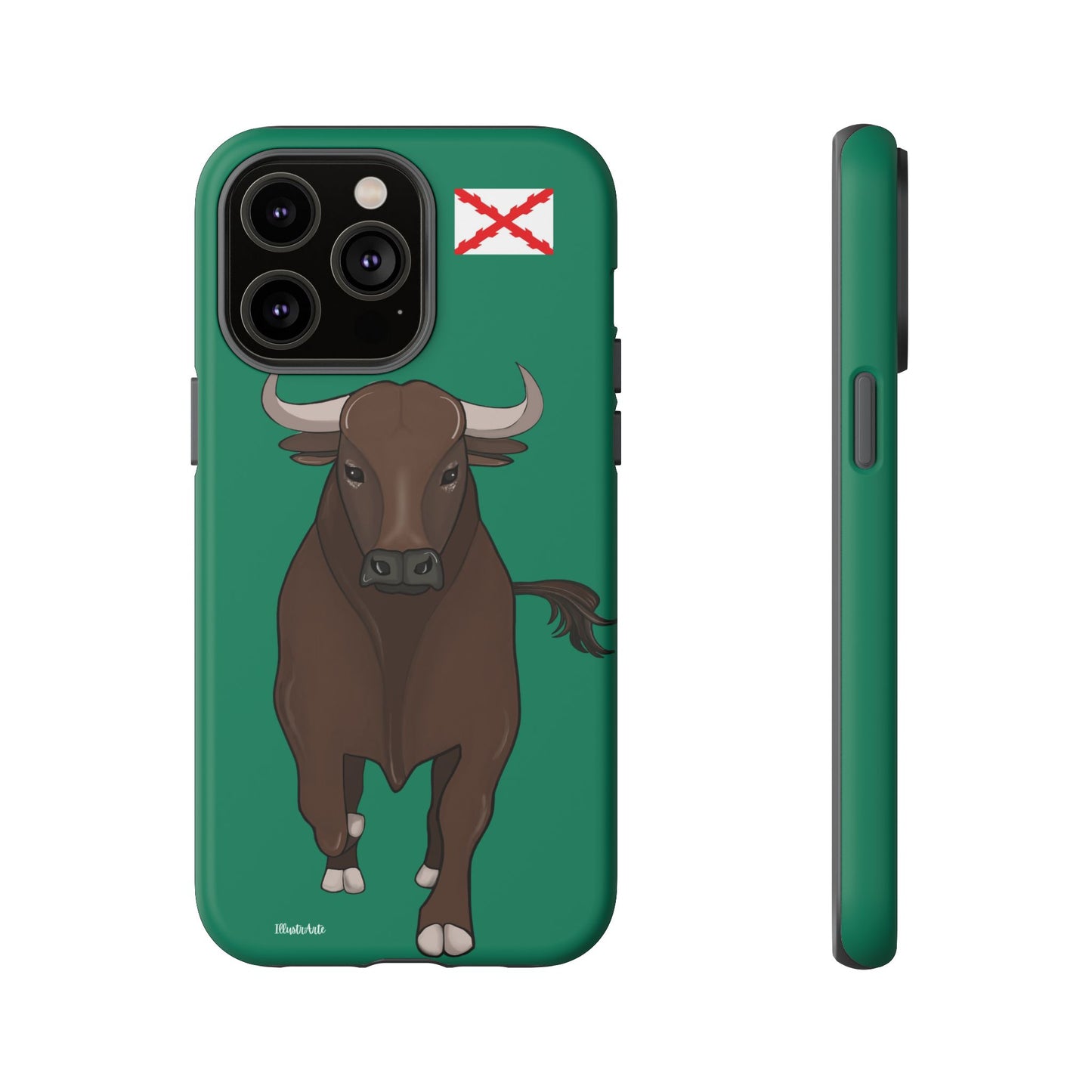 una funda de teléfono con una imagen de un toro en ella