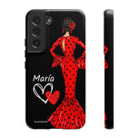 Personalised phone case flamenco dancer María, dark hair, red dress for Samsung Galaxy S22, gloss finish – illustrArte