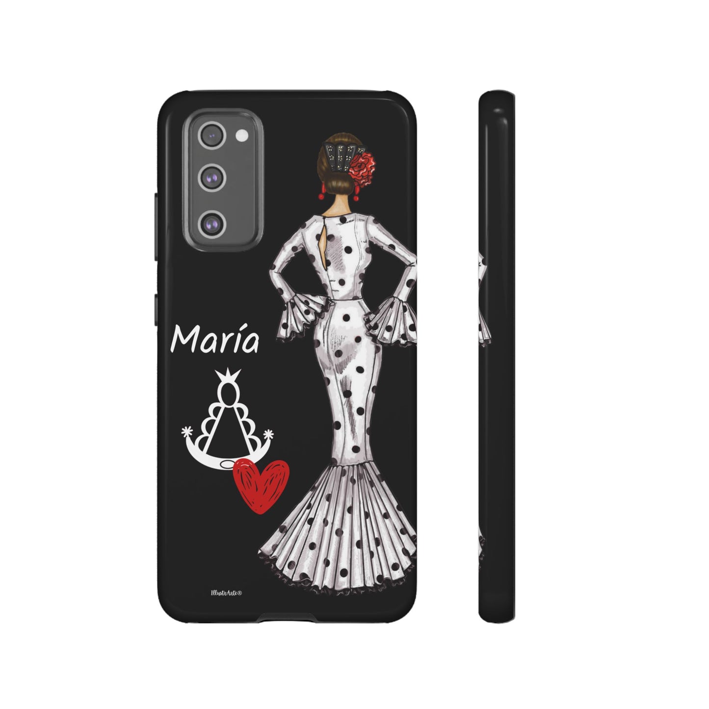 una funda de teléfono con una mujer en un vestido