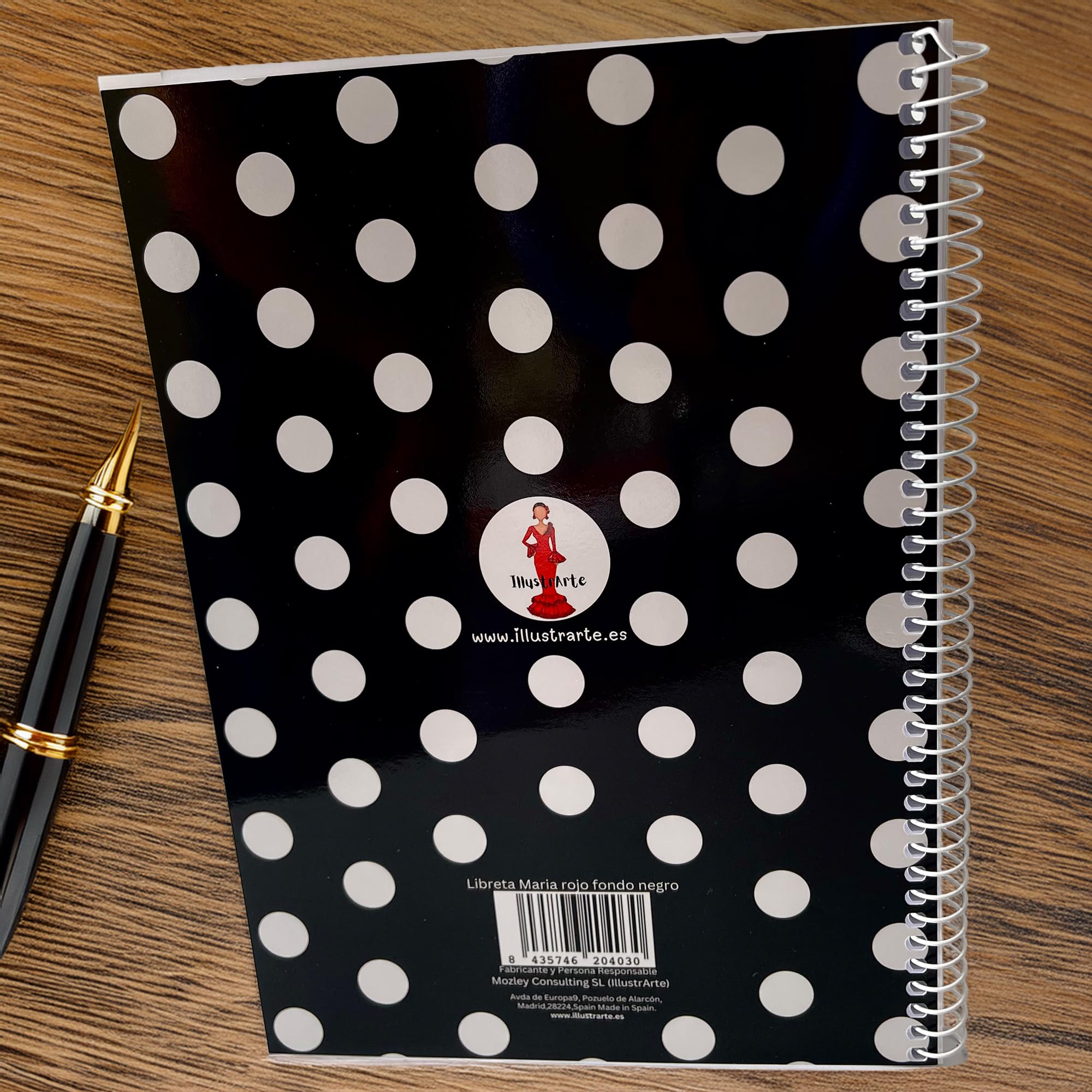 Libreta flamenca illustrArte – María Rojo, tapa negra con lunares – vista 2